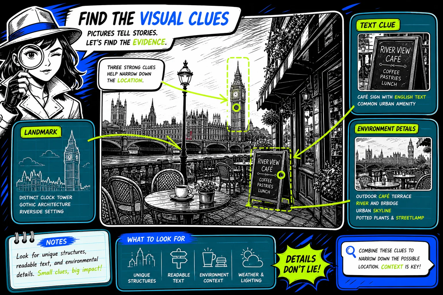 Editorial illustration highlighting visual clues in a photo