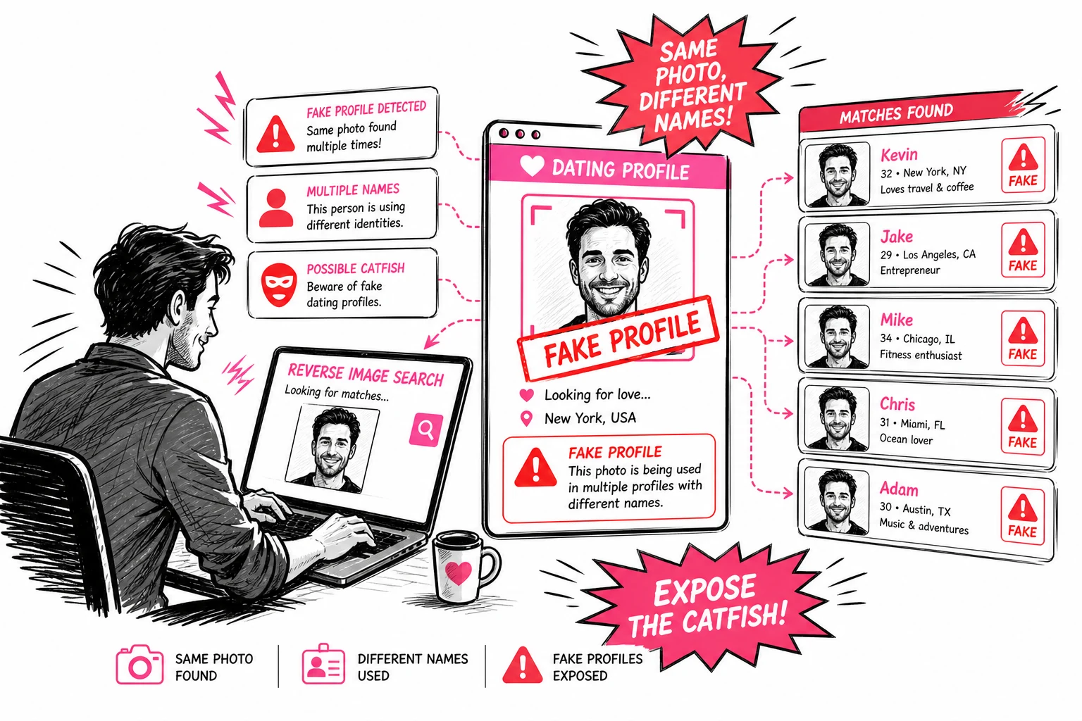 Catfish reverse image search exposing fake profiles