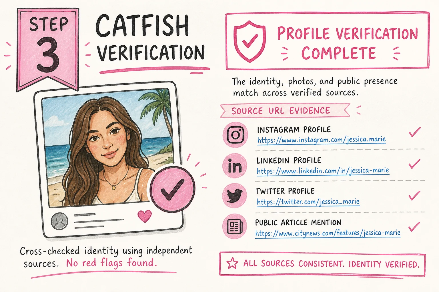 Catfish profile exposed with reverse image search evidence