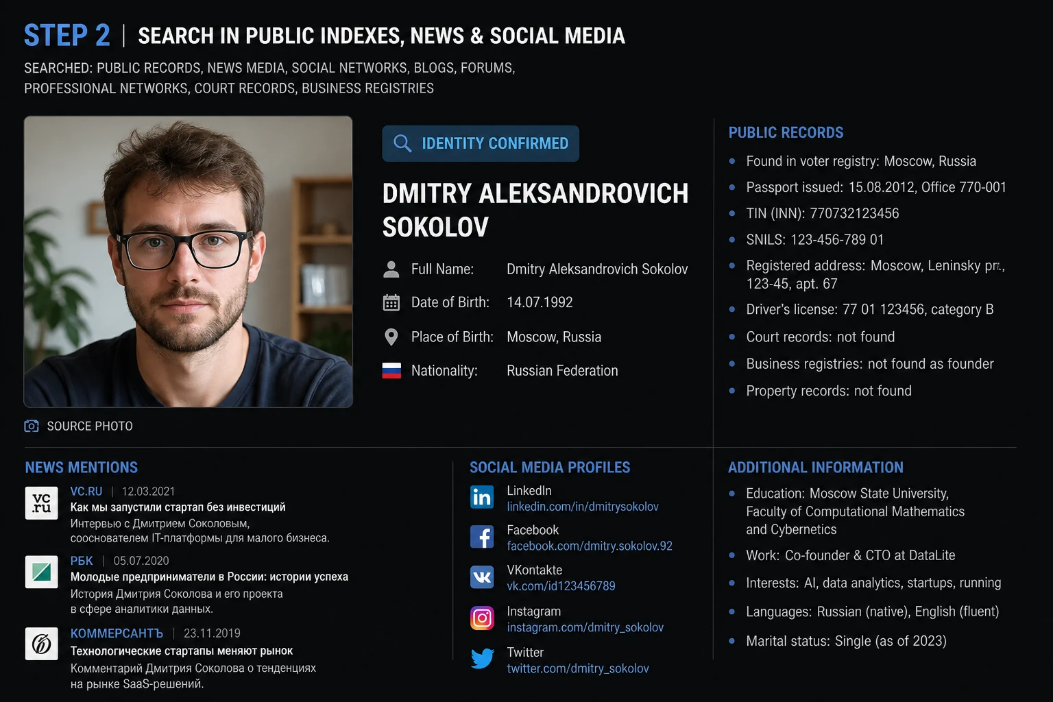 Searching public indexes to identify a person from a photo