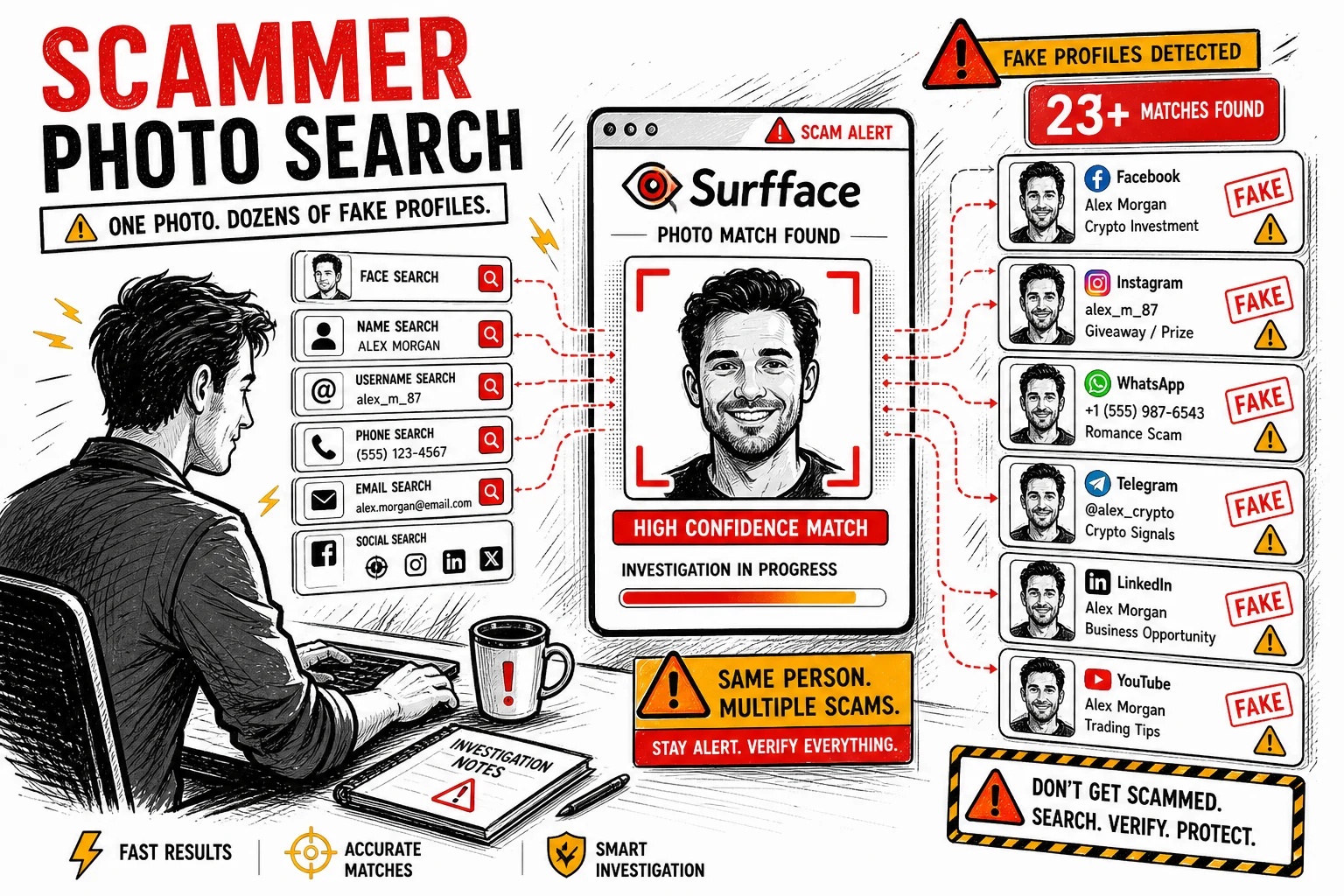 Scammer photo reverse image search fraud investigation