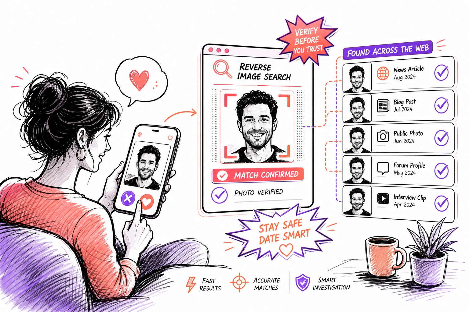 Tinder profile photo reverse image search verification